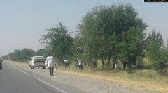 В Джизакской области Республики Узбекистан перед приездом Президента сотрудников бюджетных организаций вывели на уборку автомобильной дороги в 45-градусную жару.