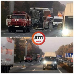 Возле села Мила Киево-Святошинского района на автодороге Киев-Чоп в субботу, 20 октября, столкнулись автобус и грузовик.