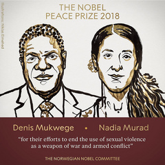 Нобелевскую премию мира 2018 года получили конголезский гинеколог Денис Муквеге и иракская правозащитница Надя Мурад.